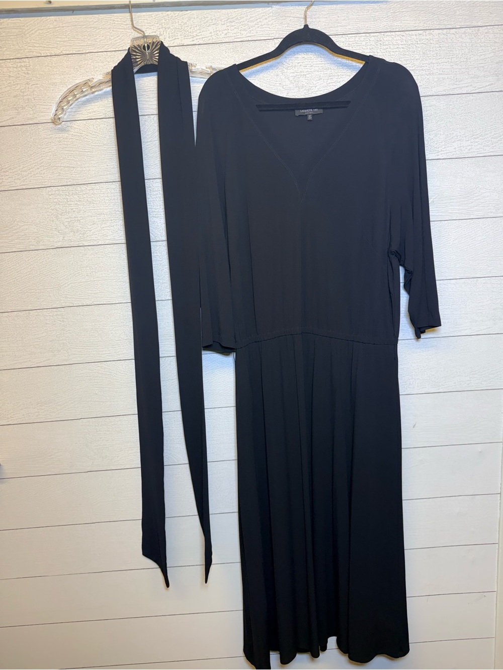 Lafayette 148 New York Black V-Neck Maxi Dress with Waist Belt Size 2X